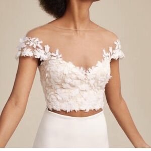 Tadashi‎ Shoji Appliqué Floral Mesh Off the Shoulder Top Bridal Shower Formal 2